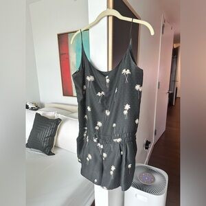 Rag & Bone Gray Blue Romper with Cream Palm Print Silk